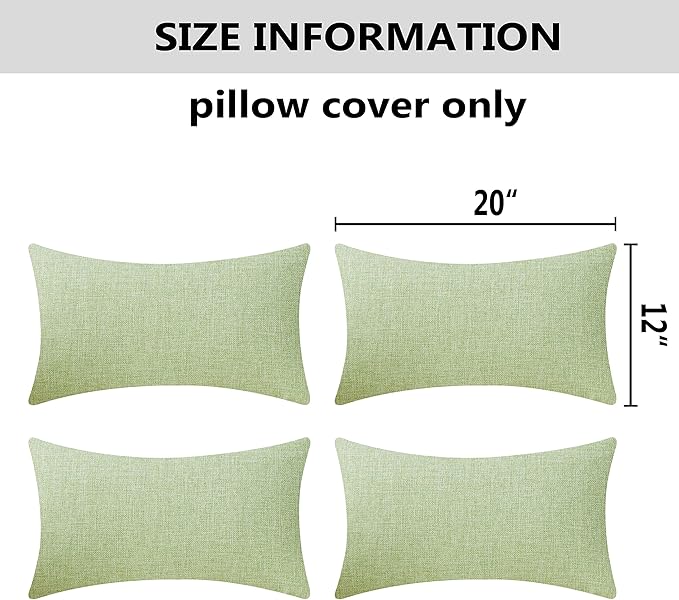 Home Brilliant 12x20 Spring Pillow Cover for Couch Sage Throw Pillow Covers Farmhouse Rectangle Pillow Covers Set of 4, Gadern Couch Patio Bench Sofa Decor, 30x50 cm, Grass Green