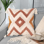 JASEN Boho Throw Pillow Cover with Tassels, Woven Tufted Decorative Pillow Cover, Orange Pillow Covers 18x18 for Couch Sofa Bedroom Living Room（No Pillow Insert, 1Pcs）