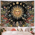 Aipon Boho Sun and Moon Tapestry Hippie Mushroom Floral Wall Tapestry for Bedroom Aesthetic Moon Phase Vintage Plant Celestial Small Tapestries Wall Hanging for Living Room Dorm 60 x 44 Inch