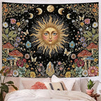 Aipon Boho Sun and Moon Tapestry Hippie Mushroom Floral Wall Tapestry for Bedroom Aesthetic Moon Phase Vintage Plant Celestial Small Tapestries Wall Hanging for Living Room Dorm 48 x 36 Inch