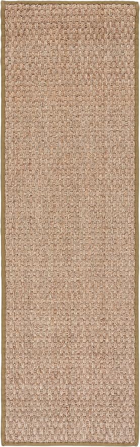SAFAVIEH Natural Fiber Collection Runner Rug - 2'6" x 6', Natural & Olive Green, Seagrass, Basketweave Pattern with Border (NF114G)