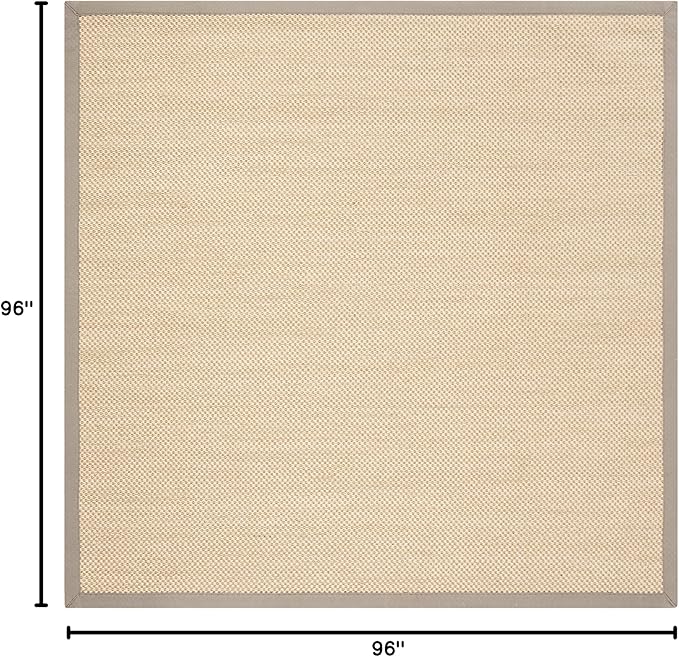 SAFAVIEH Area Rug 8' Square - Natural Fiber Collection - Maize & Grey, Sisal, Woven Design with Border (NF141G)