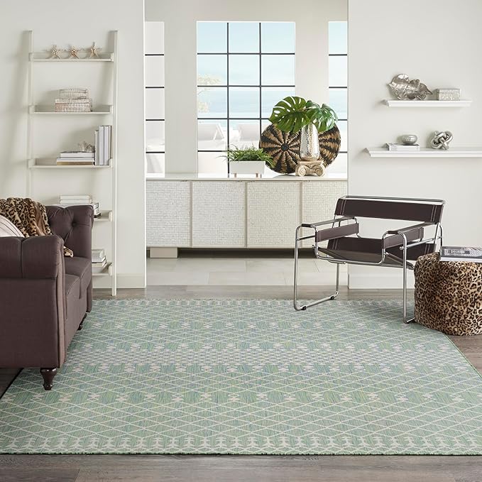 Nourison Home Positano Blue Green 8' x 10' Area Rug - Easy Clean, Non Shedding, Bed Room, Living Room, Dining Room, Kitchen (8' x 10')