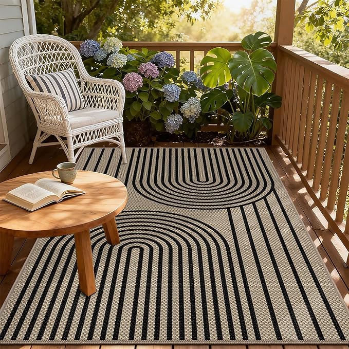 Outdoor Rug Easy Jute Rug 3x5 Entryway Porch Area Rug Indoor Foyer Outdoor Patio Door Mat Washable Non-Slip Low Pile Black Rainbow Throw Carpet for Living Room Kitchen Bedroom Balcony Floor Mats