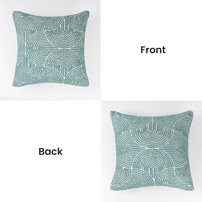 AELS Boho Decorative Textured Throw Pillow Covers 18x18, Modern Mid Century Rainbow Tufted Pillow Case, Farmhouse Rustic Geometric Woven Cushion Case for Bed Couch Sofa, Green