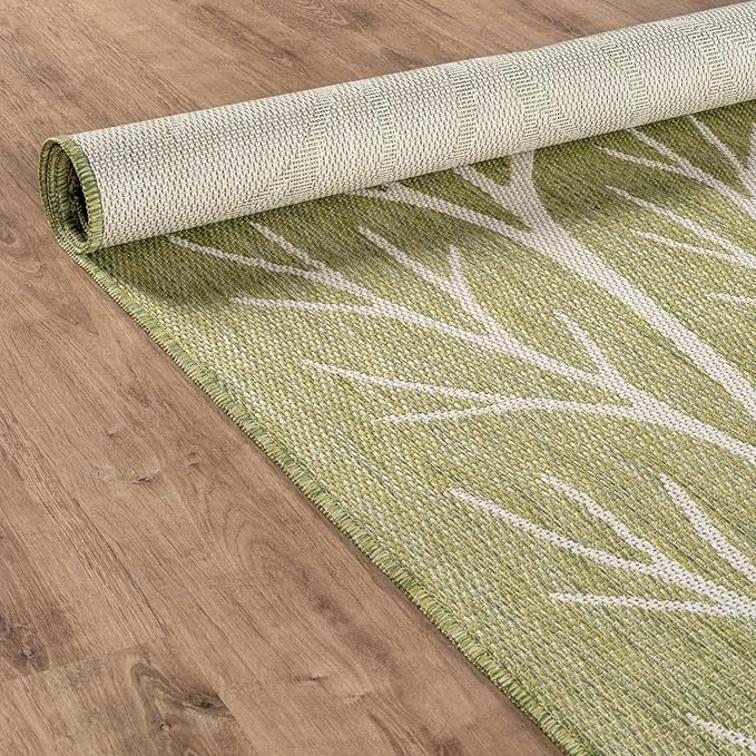 Washable Indoor Outdoor Rug 8x10 Modern Area Rugs Branch Pattern Non Shedding Waterproof Easy Clean Patio Deck Porch Living Room Bedroom Garden RV (8 X 10 Olive)