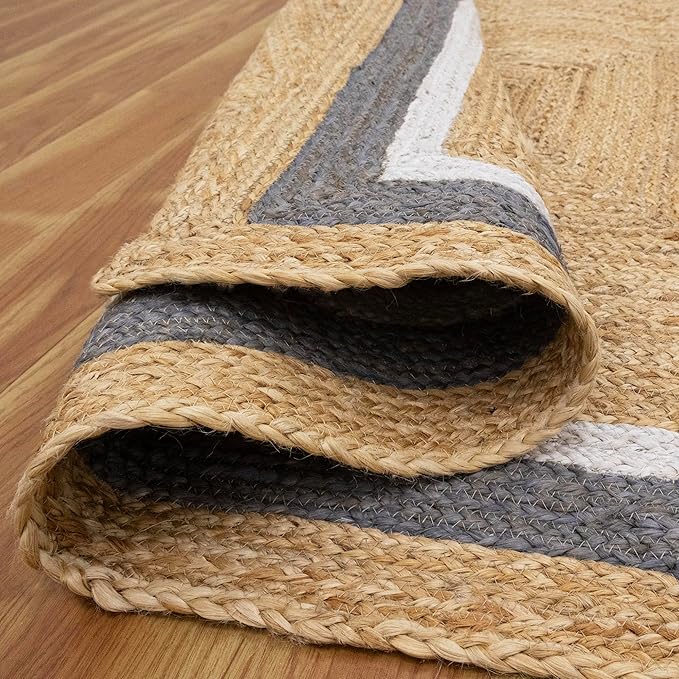 Handmade Jute Rug 4x4 ft – Natural Square Boho Rug for Living Room, Dining Area & Entryway, Hand Braided Eco-Friendly Jute Carpet for Small Spaces