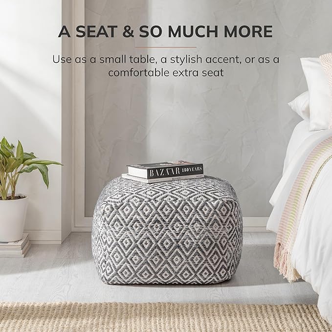 Anji Mountain Pouf Ottoman Foot Rest, Handmade Ottoman Pouf, Comfortable Foot Stool, Decorative Floor Seating for Living Room Decor, Bedroom & Home Décor Accent - Charcoal