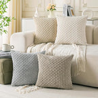 Set of 4 Neutral Decorative Throw Pillow Covers 20x20 Inch Corduroy Pillow Covers for Bed Couch Sofa Living Room Soft Square Cushion Cases
