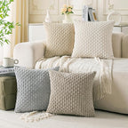 Set of 4 Neutral Decorative Throw Pillow Covers 22x22 Inch Corduroy Pillow Covers for Bed Couch Sofa Living Room Soft Square Cushion Cases