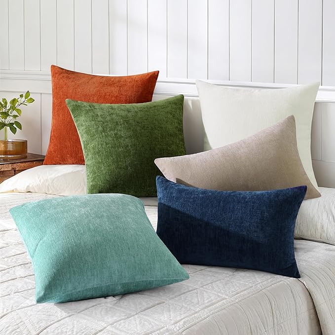 decorUhome Chenille Aqua Haze Spring Throw Pillow Covers 20x20 Inch Set of 2, Decorative Soft Couch Pillow Covers Solid Dyed Accent Farmhouse Neutral Square Pillow Cases for Sofa