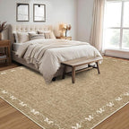 GarveeHome Bow Washable 8x10 Area Rug for Living Room Non Slip Soft Bedroom Rugs Solid Light Brown Bordered Rug Low Pile Stain Resistant Carpet for Nursery Dining Room Playroom Classroom, Light Brown