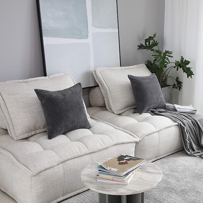 Home Brilliant Throw Pillow Covers 2 Packs Soft Cushion Covers Striped Velvet Throw Pillow Cases for Bed Living Room, 55x55 cm, 22 x 22 Inch, Dark Grey