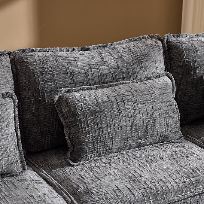VINGLI 111" Convertible Modular Sectional Sofa,Comfortable L Shaped Reversible Couch with Ottoman, Removable 3 Seater Boneless Modern Couch, Durable Chenille Cloud Sofa for Living Room,Grey
