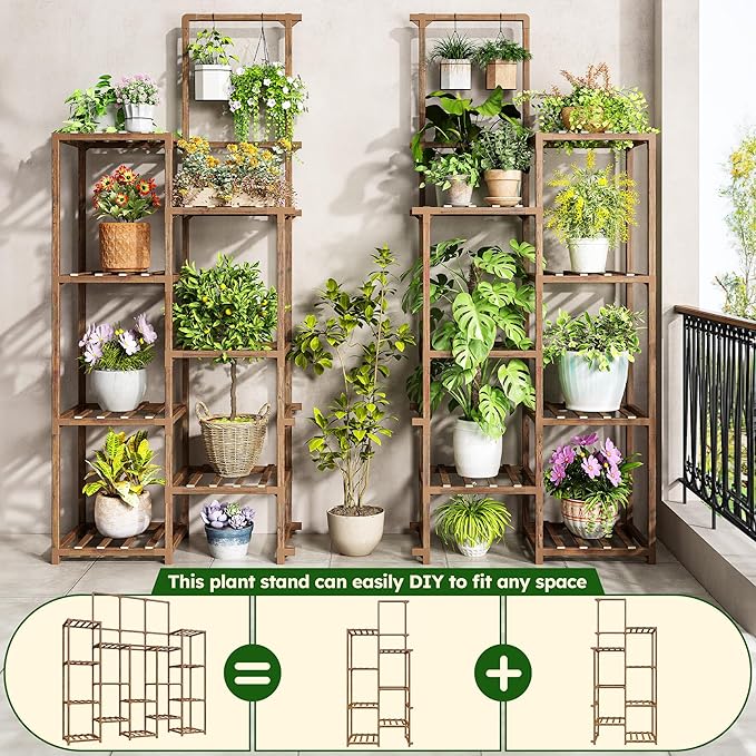 EnHomee Tall Plant Stand, 14 Tiers Indoor Plant Stand for Multiple Plants Pot, Wood Plants Shelves for Living Room, Patio, Balcony, Yard, Garden, 11.8''D×56''W×63''H
