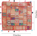 THE ART BOX Cotton Patchwork Vintage Boho Embroidered Floor Pillows & Cushion Cover Dog Pouf Seating Pouf Meditation Pillow Pet Bedding Cat Bed Boho Home Décor (35x35 Inches, Cover Only)