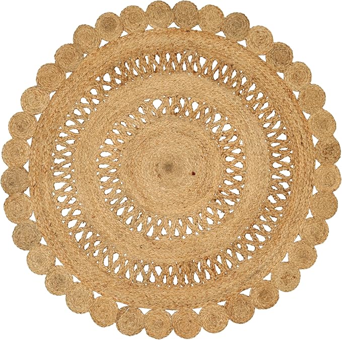 Hand Woven Braided Jute Rug - 5' Round - Reversible Farmhouse Rugs for Living Room, Bedroom, Dining Room, Kitchen - Natural Decorative Floor Boho Entry Area Rugs - Round Jute Rug 5 Foot