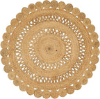 Hand Woven Braided Jute Rug - 5' Round - Reversible Farmhouse Rugs for Living Room, Bedroom, Dining Room, Kitchen - Natural Decorative Floor Boho Entry Area Rugs - Round Jute Rug 5 Foot