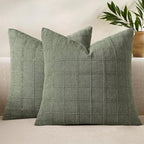 Woaboy Linen Check Throw Pillow Covers Set of 2 - Light Olive Green Farmhouse Modern Boho Vintage Decorative Cushion Covers Spring Home Decorfor Sofa Couch Bedroom Living Room 20x20 Inch