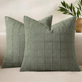 Woaboy Linen Check Throw Pillow Covers Set of 2 - Light Olive Green Farmhouse Modern Boho Vintage Decorative Cushion Covers Spring Home Decor for Sofa Couch Bedroom Living Room 22x22 Inch