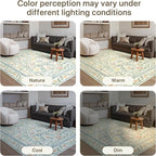 GENIMO 8x10 Washable Area Rug, Non-Slip Vintage Boho Floral Carpet, Soft Low-Pile Thin Living Room Rug for Bedroom, Dining Room, Nursery, Green