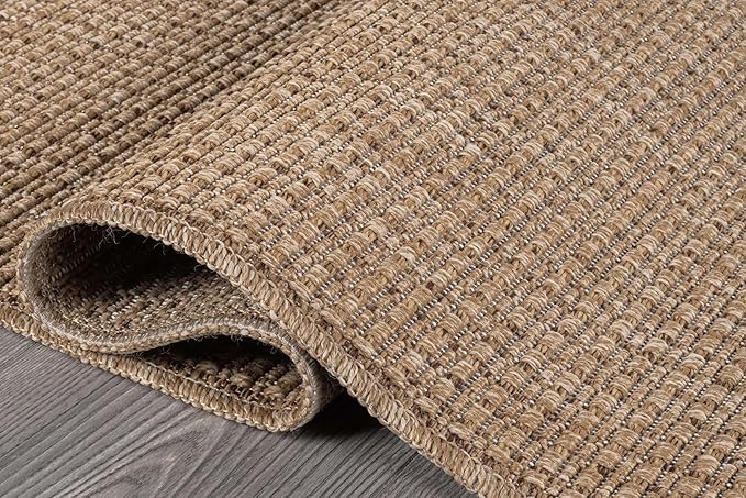 Beverly Rug Easy Jute Natural Large Rug 9x12 Solid Washable Durable Outdoor Indoor Area Rugs for Living Dining Room Patio Office Stain Resistant Non Shedding Indoor Outside Carpet (9 x 12 Natural)