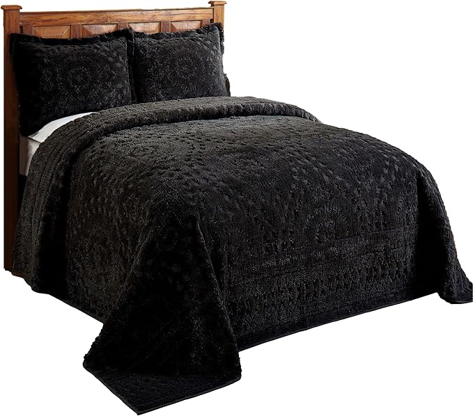 Better Trends 3 Pieces Set Chenille Bedspread Full/Double Size 100% Cotton Chenille Bedding Lightweight Medallion Pattern Bedroom Decor Rio Collection