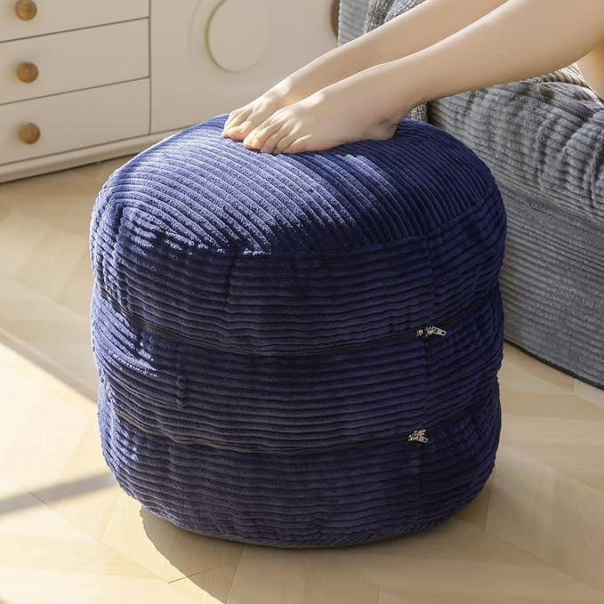 HIGOGOGO Pouf Ottoman Stuffed Round Modern Foam Filled Foot Rest Poufs 20 X 18 Inches Modular Ottomans Separated Into Floor Cushions for Living Room Chair Decorative Stool, Navy