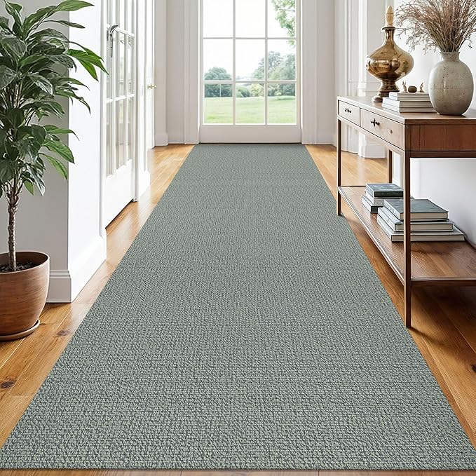 EARTHALL Extra Long Runner Rug 3x14 Ft Washable Runners for Hallways Cotton Non Slip Entryway Runner Braided Kitchen Runner Indoor Outdoor Carpet Runners for Stair, Hall, Foyers, Green/Grey