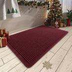 AMOAMI Upgraded Waffle Bath Mat, Super Absorbent Non Slip Bath Mats for Bathroom Floor, Washable Bathroom Rugs with Tassels, Rubber Backed Bathroom Mats, Ultra Soft, 17" x 24", Burgundy