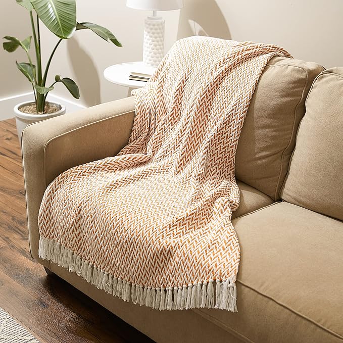 DII Zig Zag Throw Collection Modern Woven Cotton, 50x60, Pumpkin Spice