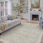 HUGEAR Area Rug 8x10 Retro Grey Machine Washable Living Room Rugs Distressed Vintage Floral Vacuumable Low Pile Carpet Bedroom Office Dining Room Laundry Room Non Slip Soft Lightweight