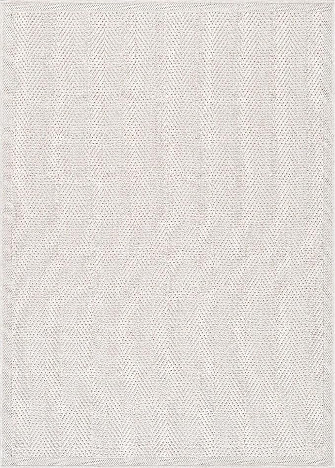 CAMILSON Easy Jute Rug 4x6, Indoor Outdoor Off-White Color Fiber Area Rugs for Living Room Patio and Kitchen Rug Herringbone Seagrass Woven Design Easy-Cleaning Washable Outside Carpet Alfombras 4 x 6