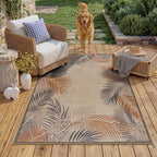 LIVEBOX Modern 3x5 Jute Outdoor Patio Rug, Washable Rugs for Entryway Porch, Tropical Leaf Boho Farmhouse Carpet, Non Slip Front Door Mat for Outdoor Indoor Entryway Decor (Beige 3'x5')