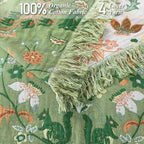 Boho Throw Blanket for Bed-100% Cotton Soft Breathable Farmhouse Decor Boho Quilt for Sofa (Bright Green, 60"x80")