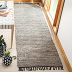 SAFAVIEH Vintage Leather Collection Runner Rug - 2'3" x 6', Grey, Handmade Boho Fringe Leather & Jute, Ideal for High Traffic Areas in Living Room, Bedroom (VTL203F)