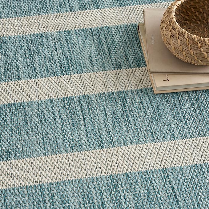 Nourison Home Positano Aqua Ivory 8' x 10' Area Rug - Easy Clean, Non Shedding, Bed Room, Living Room, Dining Room, Kitchen (8' x 10')