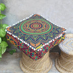 CRAFT KALA Large Hippie Mandala Meditation Floor Ottoman Pillow Cushion Pouf Cover Square Poufs Bohemian Circle Floor Cushion Case Outdoor Fireplace Yoga Living Room Decor Cover New Blue, 24" Square