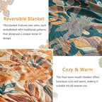 Boho Throw Blanket for Couch Sofa Bed, 100% Cotton Woven Quilt with Tassel 90”x98”, Super Soft Muslin Blanket with Floral Printed, Decorative Reversible Bed Blanket/Cover for All Seasons