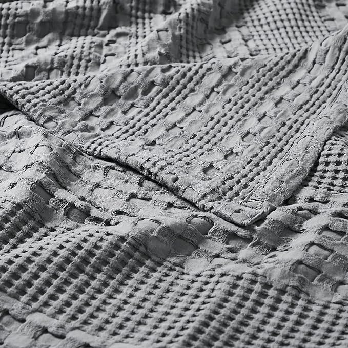VHC Brands 100% Cotton Waffle Weave Dark Gray Oversized King Size Blanket 120x120, Decorative Cotton Throw Blanket, Boho Farmhouse Bedroom Decor for Bed, Couch, or Sofa