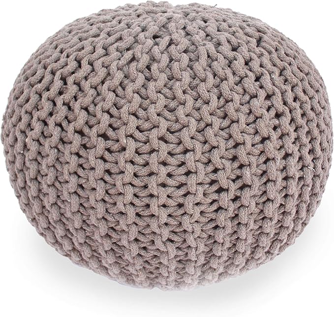 GDFStudio Handcrafted Modern Cotton Pouf Ottoman Foot Stool - Bean Bag Floor Chair - Foot Rest Couch for Living Room Bedroom, Brown