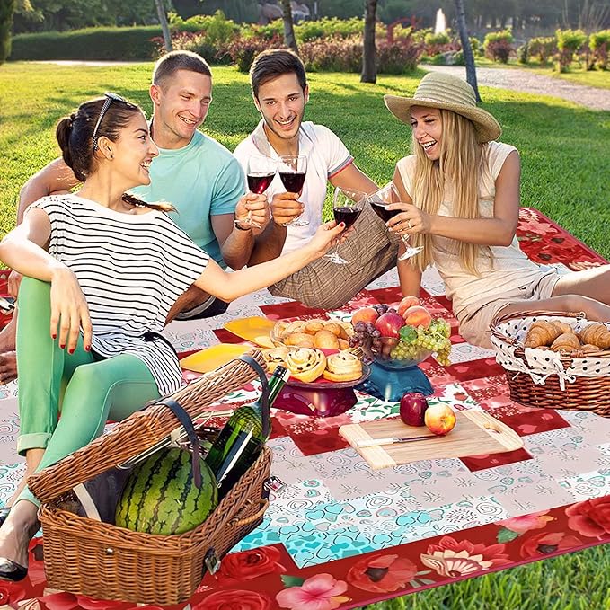 Extra Large Picnic Blankets Waterproof Foldable (80 "x 80") Beach Blanket Waterproof Sandproof,3-Layer Thicking Mat Outdoor Packable Camping Blanket