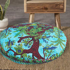 35 X 35 inch Large Mandala Floor Pillow Cushion Seating Throw Cover Hippie Decorative Bohemian Ottoman Poufs, Multi Pom Pom Pillow Cases,Boho Indian Pet Dog Bed Cover (Blue T.L)