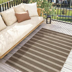 Lahome Elance Striped Easy Jute Rug, 3x5 Outdoor Patio Porch Rug Washable Rugs for Entryway, Indoor Outdoor Living Room Carpets, Farmhouse Neutral Non Slip Carpet for Backyard Bedroom RV, Khaki