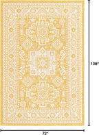 Rugs.com Outdoor Aztec Collection Rug – 6' x 9' Yellow Flatweave Rug Perfect for Living Rooms, Large Dining Rooms, Open Floorplans