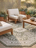 Rugs.com Outdoor Aztec Collection Rug – 5 Ft Octagon Green Flatweave Rug Perfect for Living Rooms, Kitchens, Entryways