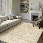 HUGEAR Area Rug 6x9 Retro Beige/Brown Machine Washable Living Room Rugs Distressed Vintage Floral Vacuumable Low Pile Carpet Bedroom Office Dining Room Laundry Room Non Slip Soft Lightweight