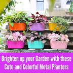 LaLaGreen Outdoor Hanging Planter (11.2 Inch, 6 Pack) Light Pink, Light Purple, Turquoise, Neon Pink, Yellow, Orange Metal Iron Window Box Flower Pot Deck Railings Fence Buckets Porch Garden Decor