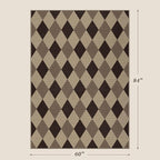 JTJ Easy Jute Diamond 5x7 Area Rug for Living Room - Door Mat Indoor Entrance, Checkered Plaid Rug for Patio, Bedroom, Home Office, Woven Low Pile Washable Beige Black Geometric Front Porch Décor