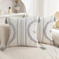 Boho Throw Pillow Covers 18x18 Set of 2 Cotton Woven Tufted Farmhouse Pillows Covers with Tassels Outdoor Neutral Gray Decorative Pillowcases Square Textured Accent Cushion Cases for Couch Bed Sofa